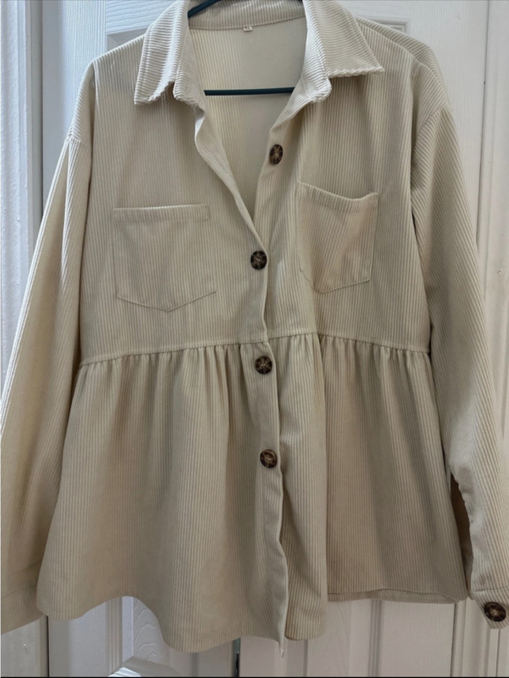 Amazon Women's Cream Corduroy Peplum Utility Jacket